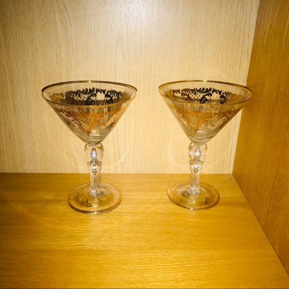 Hand Painted Other - New 2 Glasses or Desert Cups Hand Painted Gold
